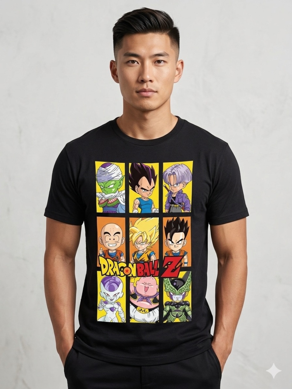 Black Short Sleeve Graphic Tee with Vibrant Anime Design